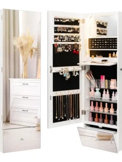 Schmuckschrank hängend mit LED in Weiß