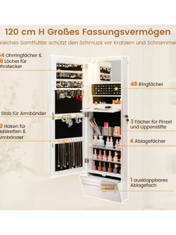 Schmuckschrank hängend mit LED in Weiß