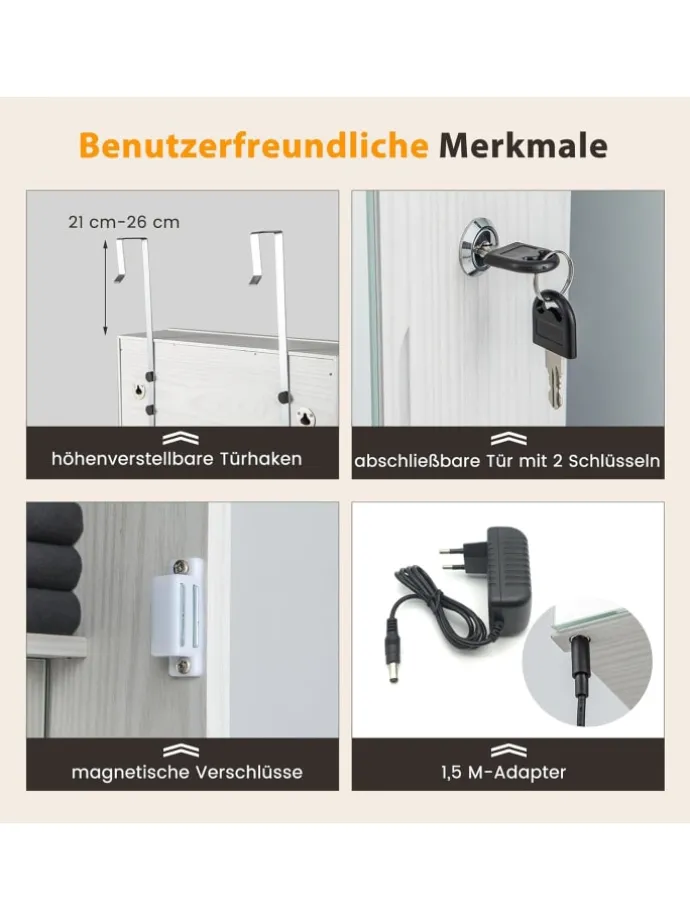 Schmuckschrank LED abschließbar in Weiß