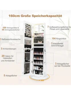 Schmuckschrank LED drehbar in Weiß