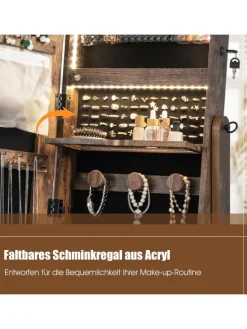 Schmuckschrank LED mit Rollen 159cm in Hellbraun