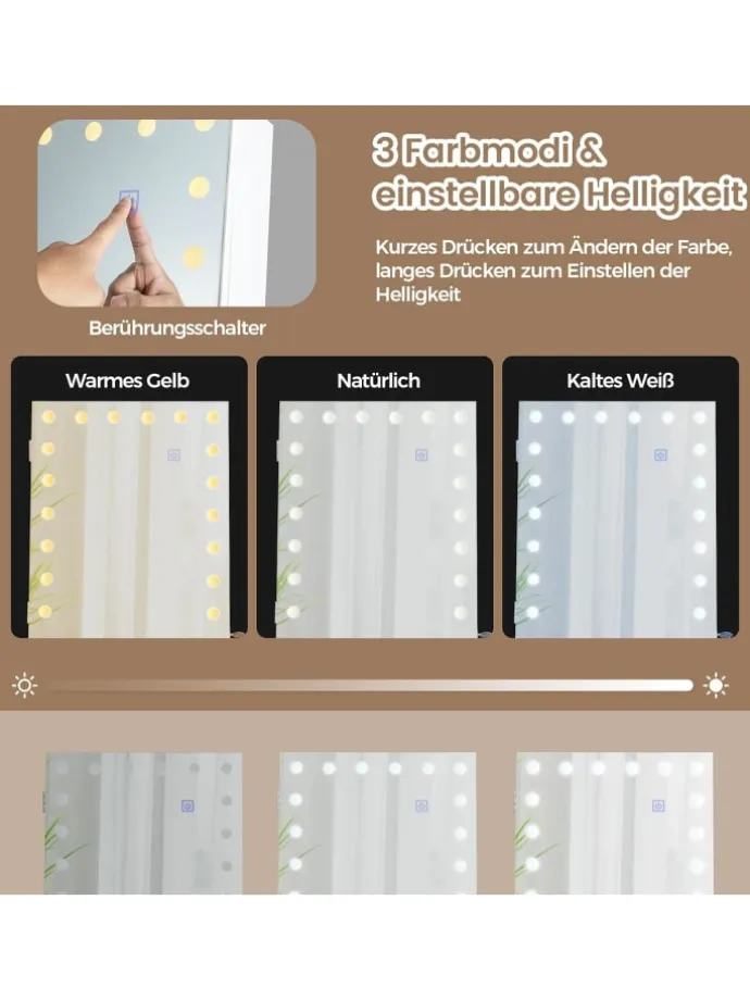 Schmuckschrank LED mit Rollen 4 in 1 in Weiß