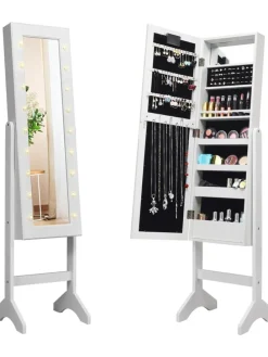 Schmuckschrank mit 18 LEDS in Weiß