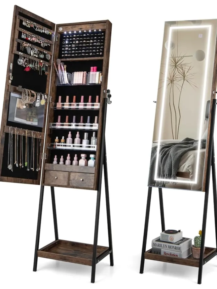 Schmuckschrank mit LED & Ablage in Braun