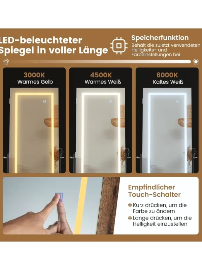 Schmuckschrank mit LED & Ablage in Braun