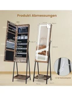 Schmuckschrank mit LED & Ablage in Braun