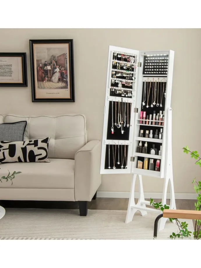 Schmuckschrank mit LED & Spiegel in Weiß