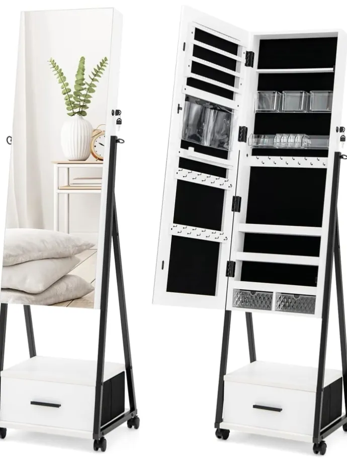 Schmuckschrank mit Spiegel in Weiß