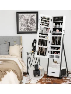 Schmuckschrank mit Spiegel in Weiß