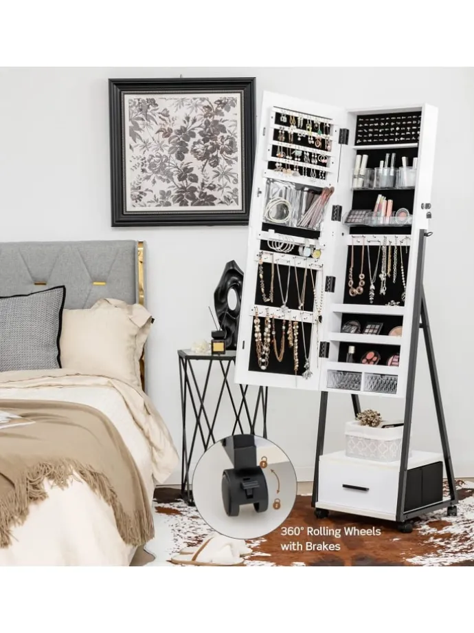 Schmuckschrank mit Spiegel in Weiß