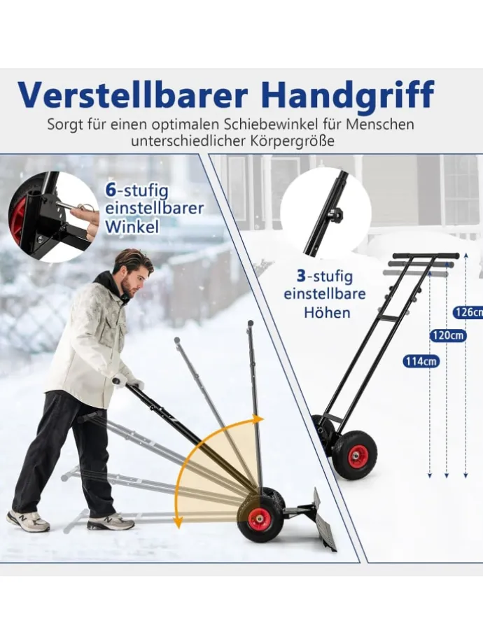 Schneeschaufel mit Rädern in Schwarz