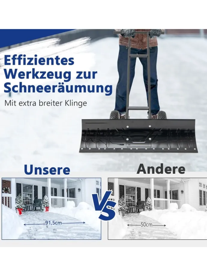 Schneeschaufel mit Rädern in Schwarz