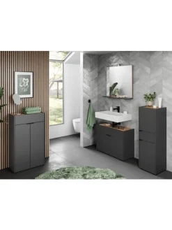 Schrank mit Schublade, 34x34x111 cm, leise Schließtechnik in Grau-Beige