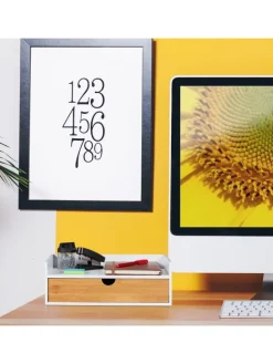 Schreibtisch-Organizer in Weiß/ Natur - (B)32 x (H)11 x (T)22 cm