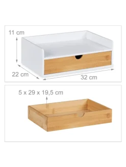 Schreibtisch-Organizer in Weiß/ Natur - (B)32 x (H)11 x (T)22 cm