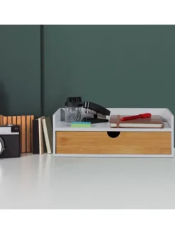 Schreibtisch-Organizer in Weiß/ Natur - (B)32 x (H)11 x (T)22 cm