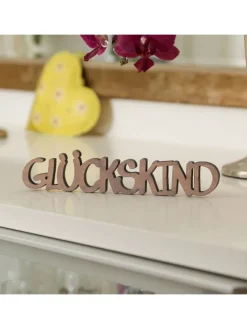 Schriftzug GLÜCKSKIND Holzschild Dekoschild 17,5x3,5cm in braun