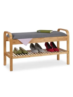 Schuhbank in Natur/ Grau - (B)90 x (H)50 x (T)33 cm