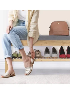 Schuhbank in Natur/ Grau - (B)90 x (H)50 x (T)33 cm