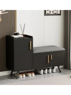 Schuhbank in Schwarz mit 3 Stauraumtüren und Sitzfunktion B100 T34 H69 cm