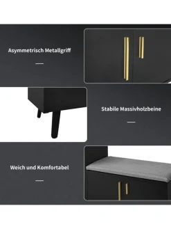 Schuhbank in Schwarz mit 3 Stauraumtüren und Sitzfunktion B100 T34 H69 cm