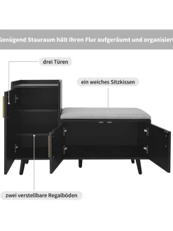 Schuhbank in Schwarz mit 3 Stauraumtüren und Sitzfunktion B100 T34 H69 cm