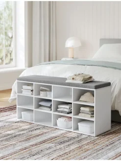 Schuhbank in Weiß/ Grau - (B)104 x (H)48 x (T)30 cm