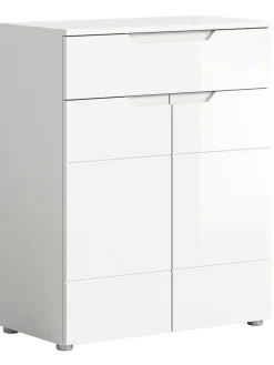 Schuhkommode (B/H/T: 80x97x37 cm) in weiß und weiß Hochglanz