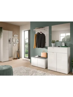 Schuhkommode (B/H/T: 80x97x37 cm) in weiß und weiß Hochglanz