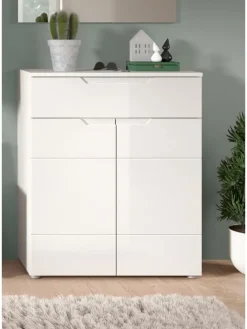 Schuhkommode (B/H/T: 80x97x37 cm) in weiß und weiß Hochglanz