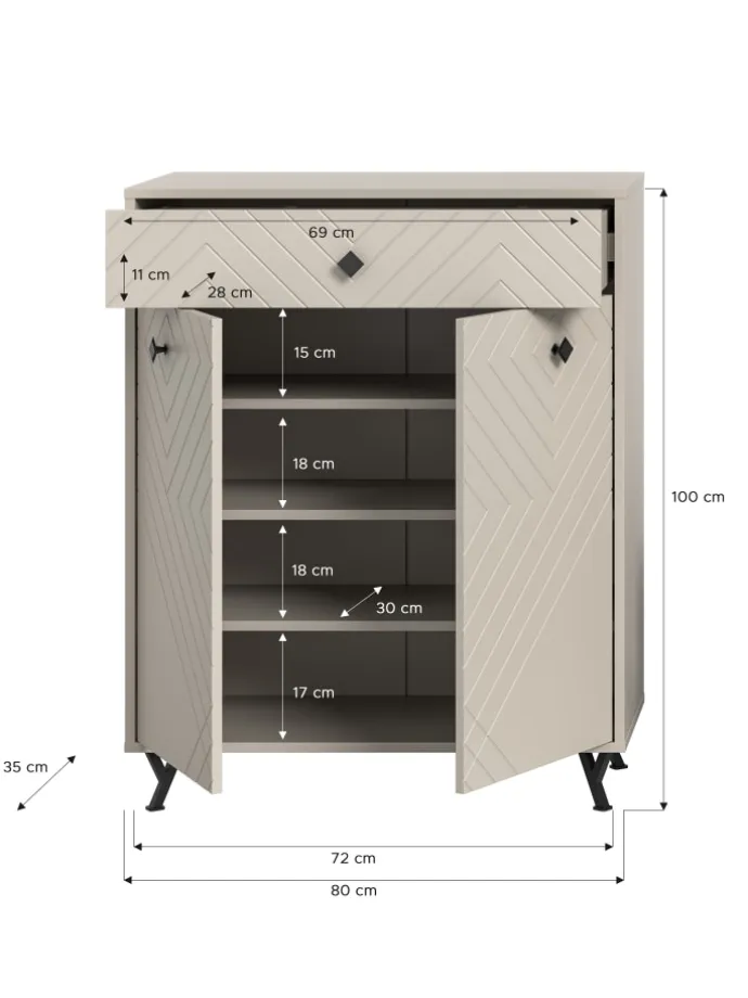 Schuhkommode (B/H/T: 80x100x35 cm) in sandbeige