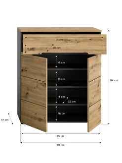 Schuhkommode (B/H/T: 80x94x37 cm) in Basalt grau und Artisan Nachbildung