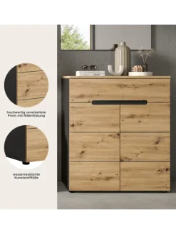 Schuhkommode (B/H/T: 80x94x37 cm) in Basalt grau und Artisan Nachbildung