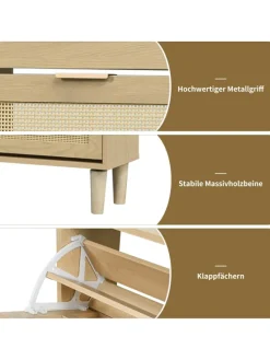 Schuhkommode in Braun mit Rattan-Schubladen 100x25x90 cm