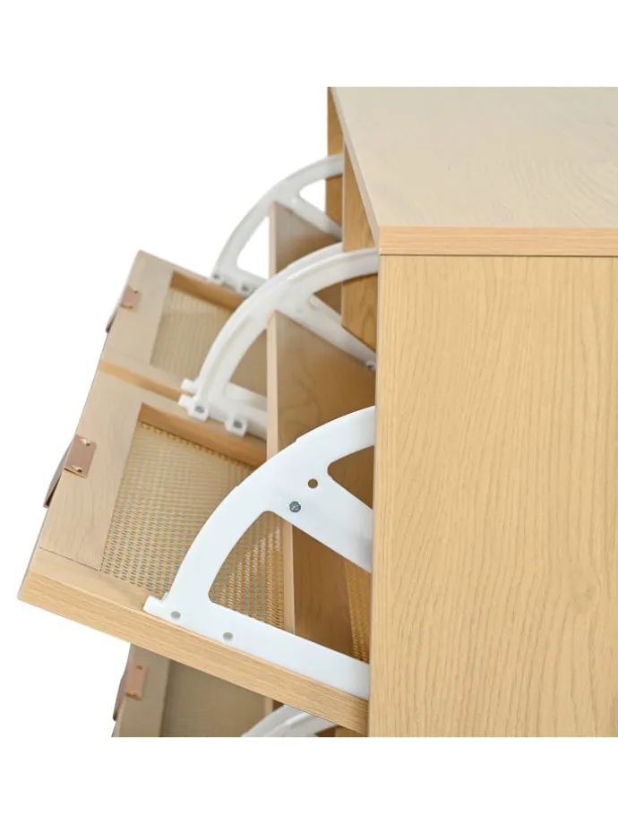 Schuhkommode in Braun mit Rattan-Schubladen 100x25x90 cm