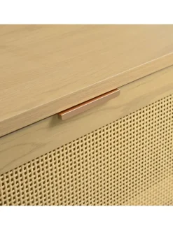 Schuhkommode in Braun mit Rattan-Schubladen 100x25x90 cm