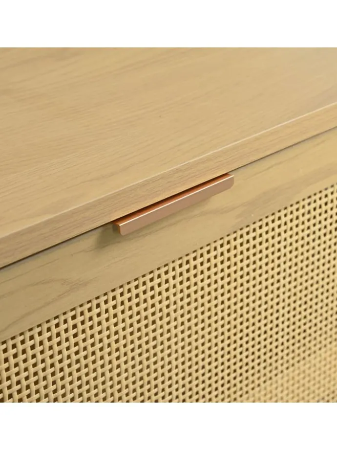 Schuhkommode in Braun mit Rattan-Schubladen 100x25x90 cm