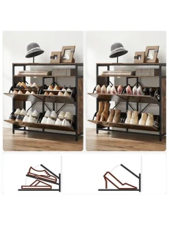 Schuhregal in Braun/ Schwarz - (B)98 x (H)95 x (T)30 cm