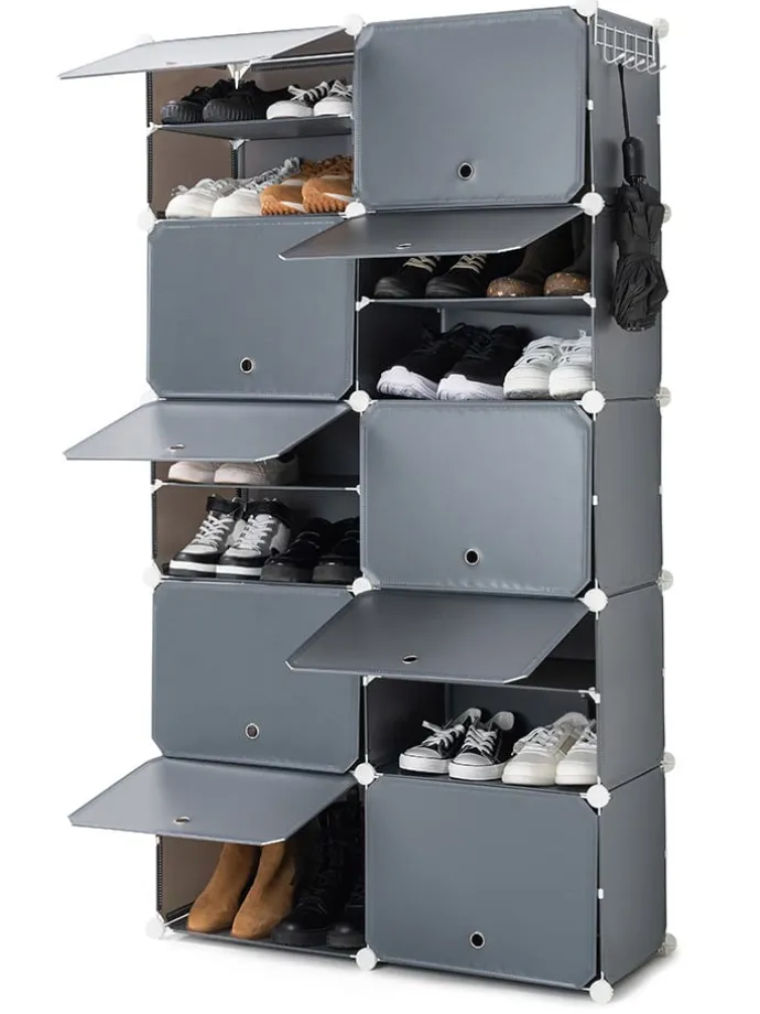 Schuhschrank in Grau - (B)84 x (H)160 x (T)32 cm