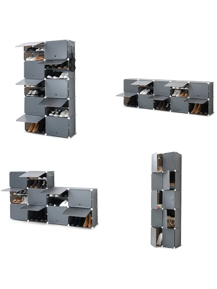 Schuhschrank in Grau - (B)84 x (H)160 x (T)32 cm