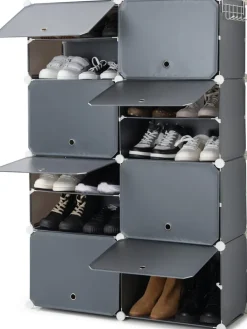 Schuhschrank in Grau - (B)84 x (H)128 x (T)32 cm