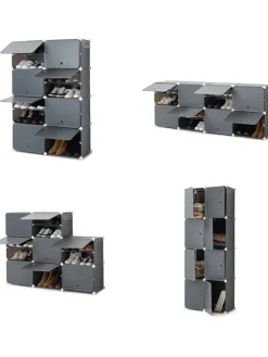 Schuhschrank in Grau - (B)84 x (H)128 x (T)32 cm