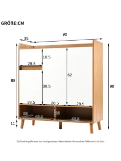 Schuhschrank in Natürlich mit verstellbaren Einlegeböden H99 B90 T35 cm