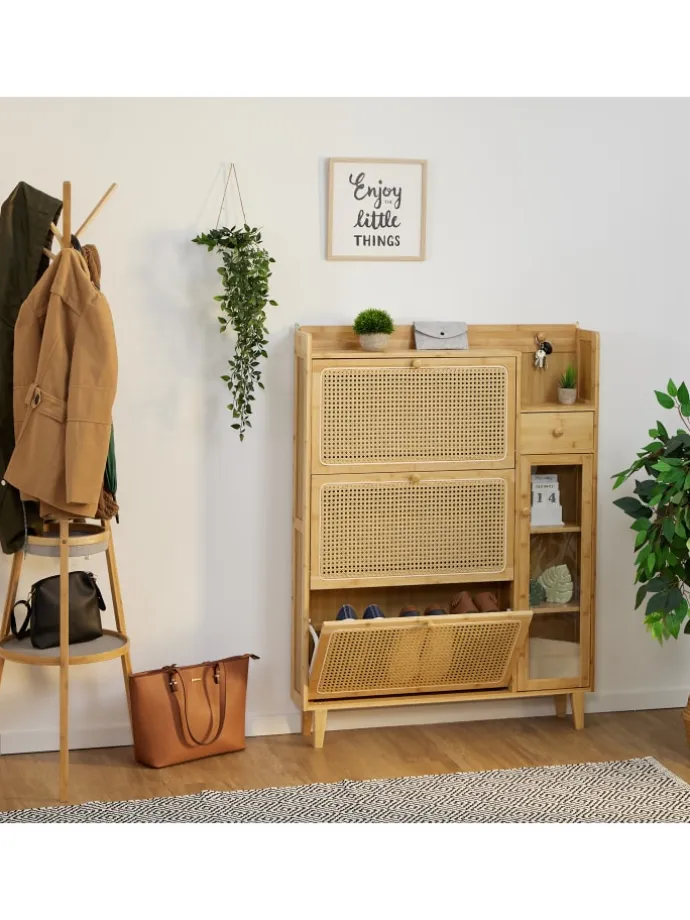 Schuhschrank in Natur - (B)95 x (H)127 x (T)19 cm