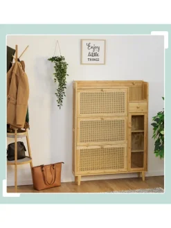 Schuhschrank in Natur - (B)95 x (H)127 x (T)19 cm