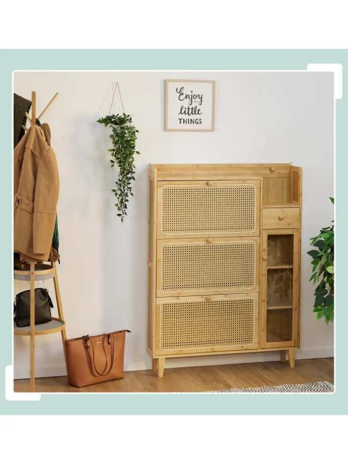 Schuhschrank in Natur - (B)95 x (H)127 x (T)19 cm