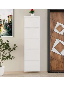 Schuhschrank in Weiß - (B)50 x (H)169 x (T)15 cm
