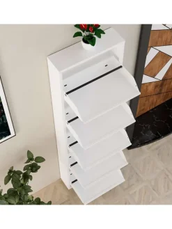 Schuhschrank in Weiß - (B)50 x (H)169 x (T)15 cm