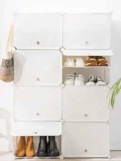 Schuhschrank in Weiß - (B)84 x (H)128 x (T)32 cm