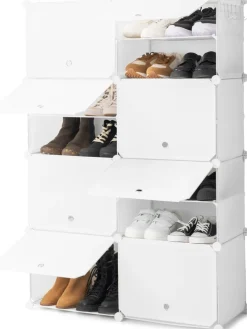 Schuhschrank in Weiß - (B)84 x (H)128 x (T)32 cm